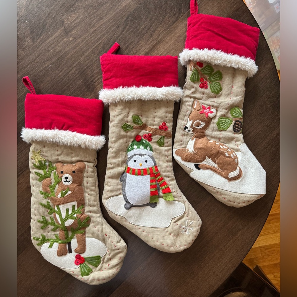 Pottery Barn Kids woodland Christmas stockings - set of 3